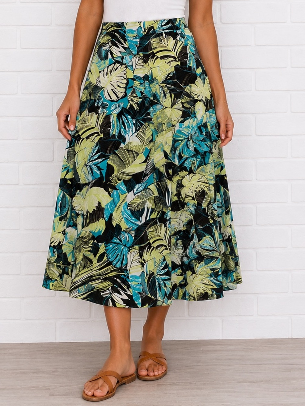 RQT Tropical Leaf Print Maxi Skirt Small Y2K Resort Vacation Cruise Boho Lined